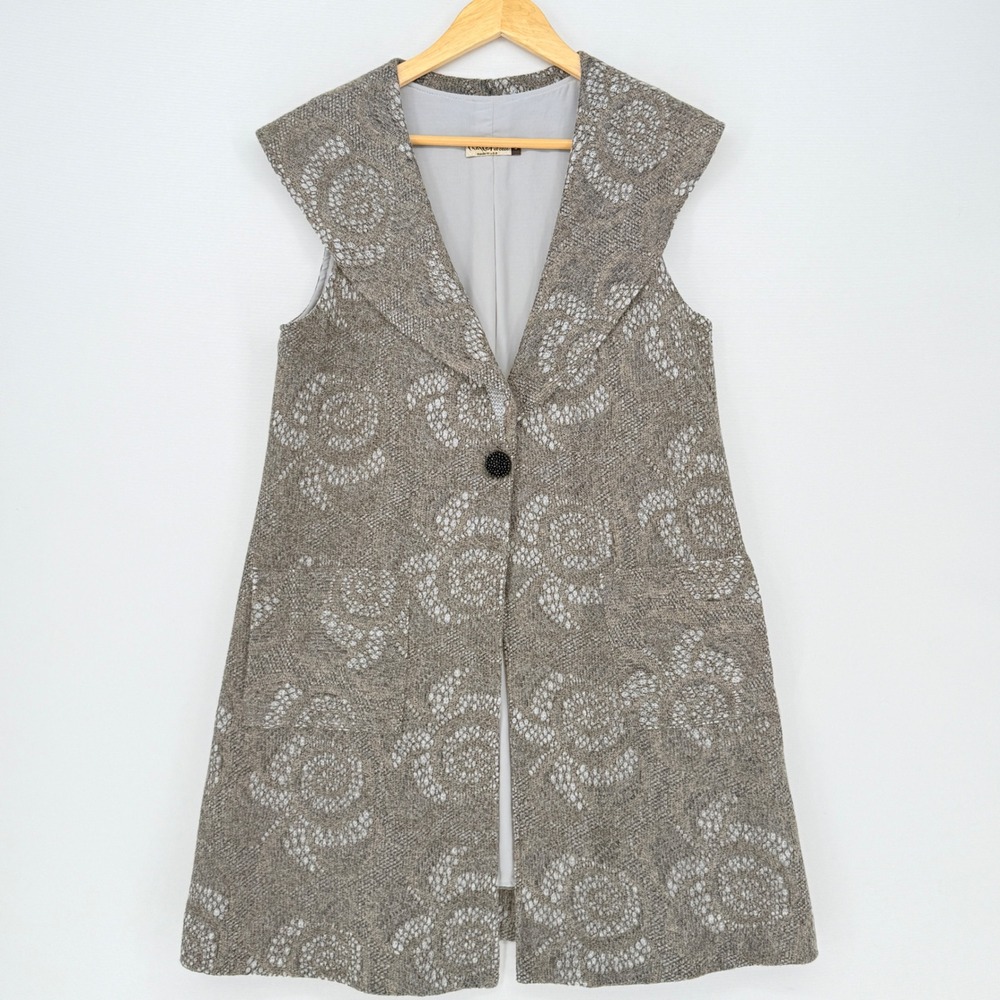 Chalet et Ceci Longline Vest Womens Small Grey Floral Lagenlook Art to Wear